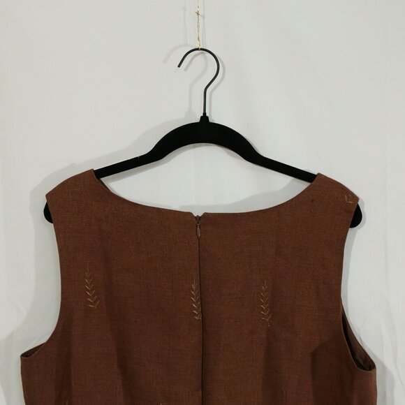 John Roberts 100% Linen Sleeveless Sheath Dress Brown Size 12 Lined - Picture 7 of 8